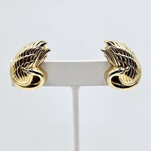 Vintage Gold Tone Swan Bird Post Earrings